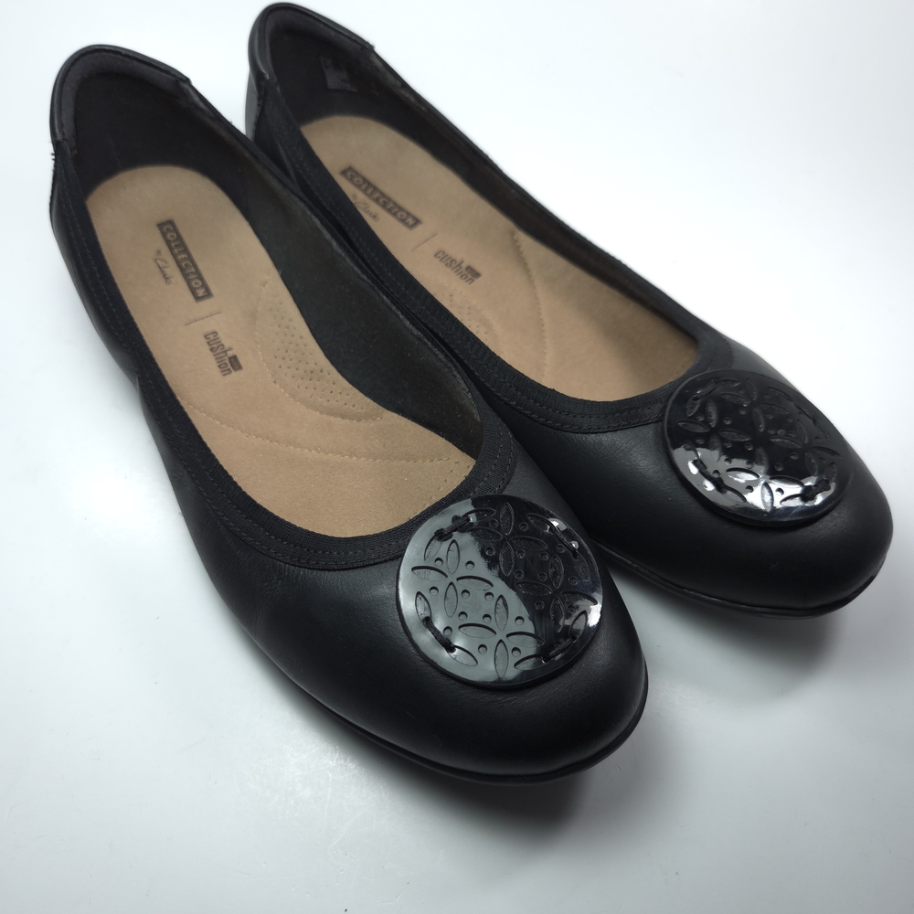Clarks Sara Willow Black Leather Ballet Flats W 9 - Picture 14 of 14